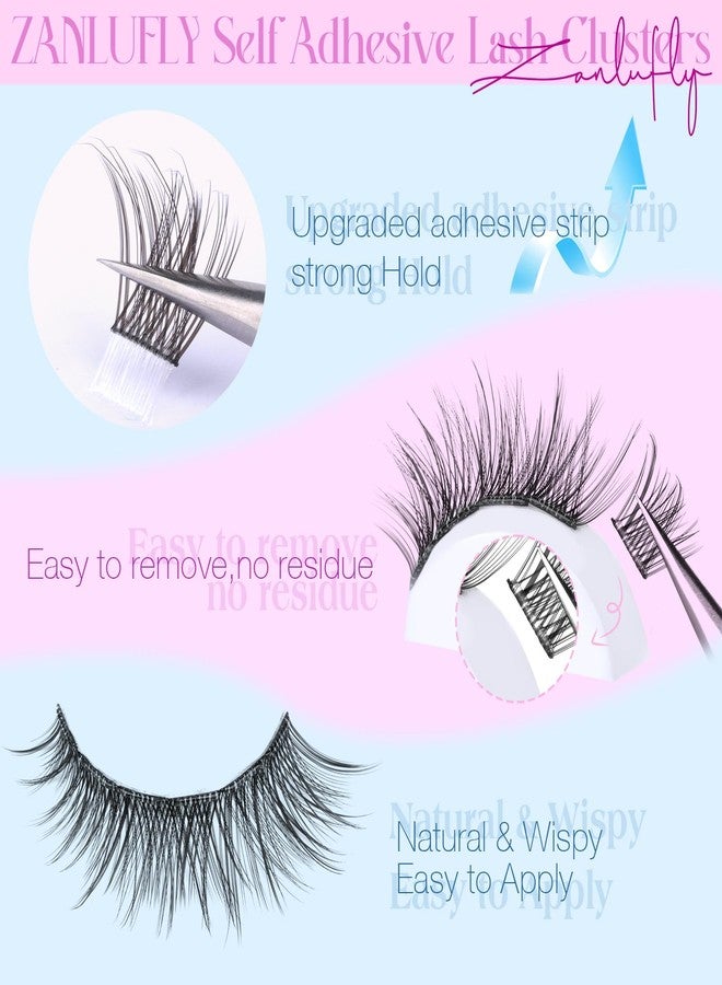zanlufly Self Adhesive Eyelashes Natural Self Adhesive Lash Clusters Pre glued Eyelash Clusters zanlufly No Glue Needed Lashes Wispy C-curly Cluster Eyelash extensions 10-16MM Individual Lashes - Image 2