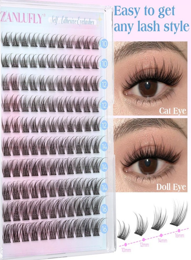 zanlufly Self Adhesive Eyelashes Natural Self Adhesive Lash Clusters Pre glued Eyelash Clusters zanlufly No Glue Needed Lashes Wispy C-curly Cluster Eyelash extensions 10-16MM Individual Lashes - Image 3