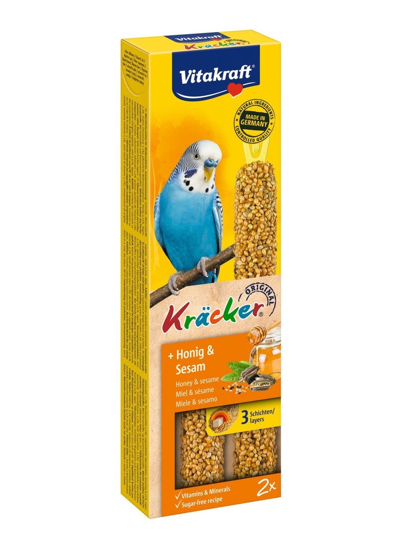 Vitakraft Honey & Sesame Snack for Budgies – Enriched with Vitamins & Minerals – Sugar-Free – 2 Sticks - German Made