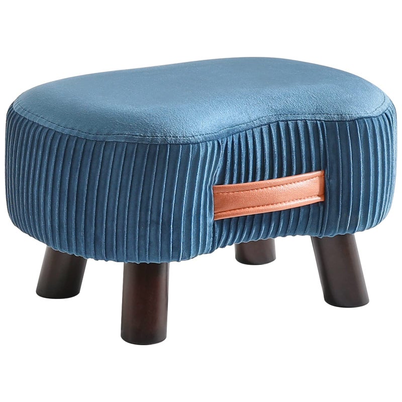 YMYNY Ottomans Small Curved Footstool with Handle Sofa Stool with Soft Seat Cushion for Bedroom Living Room Hallway 40  28  23CM Navy Blue HBD021Q
