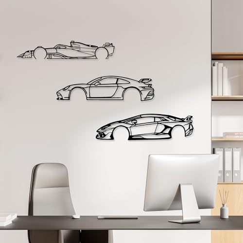 Xedatric Set Of 3 Car Wall Art Metal Racing Silhouette Wall Art Car Wall Decor Indoor Bedroom Home Car Room Decor Wall Decoration Gift For Car Lover Automan Gift - Image 3