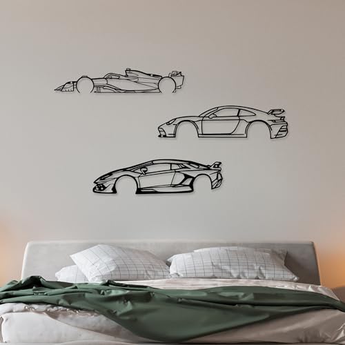 Xedatric Set Of 3 Car Wall Art Metal Racing Silhouette Wall Art Car Wall Decor Indoor Bedroom Home Car Room Decor Wall Decoration Gift For Car Lover Automan Gift - Image 4