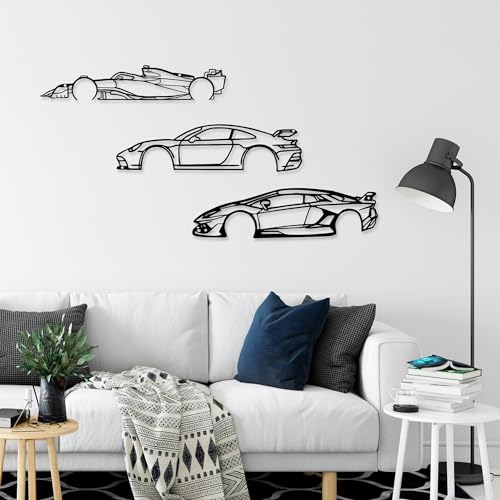 Xedatric Set Of 3 Car Wall Art Metal Racing Silhouette Wall Art Car Wall Decor Indoor Bedroom Home Car Room Decor Wall Decoration Gift For Car Lover Automan Gift - Image 5