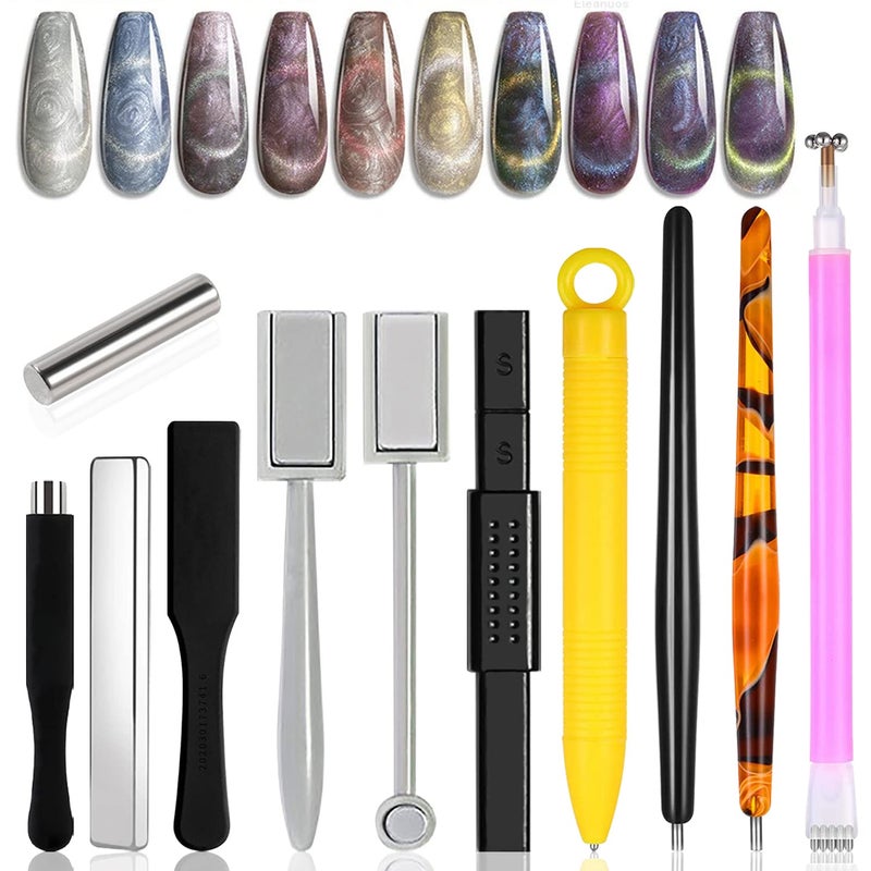 سليبيكوي 11 قطعة مغناطيس أظافر عين القط لمغناطيس طلاء الأظافر طلاء الأظافر عصا مغناطيسية أدوات تصميم الأظافر ملحقات فن الأظافر لعملها بنفسك وصالون