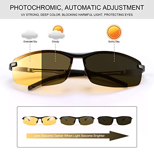 YIMI Men's photochromic lenses Polarized Driving Sunglasses transition safety Eyewear Day and Night Vision Glasses For Women (photochromic/Black Frame Yellow lens) - Image 2