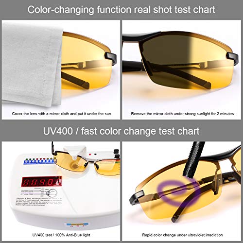 YIMI Men's photochromic lenses Polarized Driving Sunglasses transition safety Eyewear Day and Night Vision Glasses For Women (photochromic/Black Frame Yellow lens) - Image 3