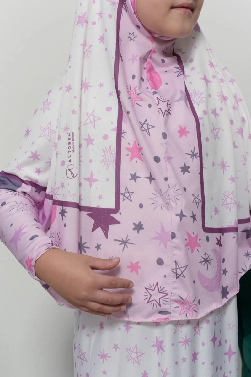 Altobeh Children's Prayer Set Practical Two-Piece Patterned Sleeved Removable Lycra Hijab Dress with Headscarf (6-12 Years Old) 901-0301
