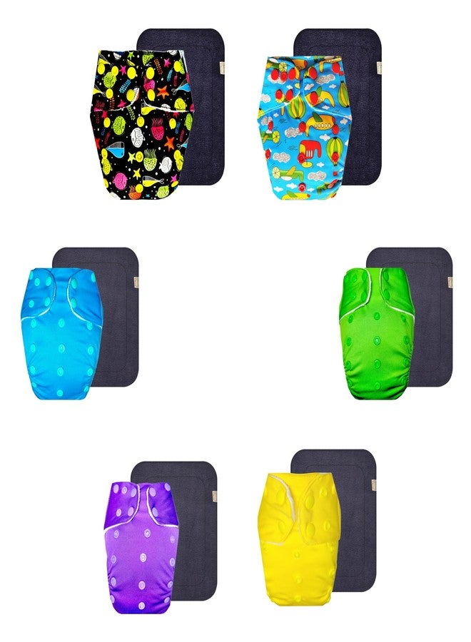 حفاضات قماشية فاخرة من دمبلدو مع حشوة رمادية (عبوة من 6 قطع) | مضادة للحساسية | وسادة ماصة بست طبقات | أزرار كبس قابلة للتعديل | تغيير حفاضات بدون قلق | من 3 أشهر إلى 3 سنوات | للجنسين - Image 1