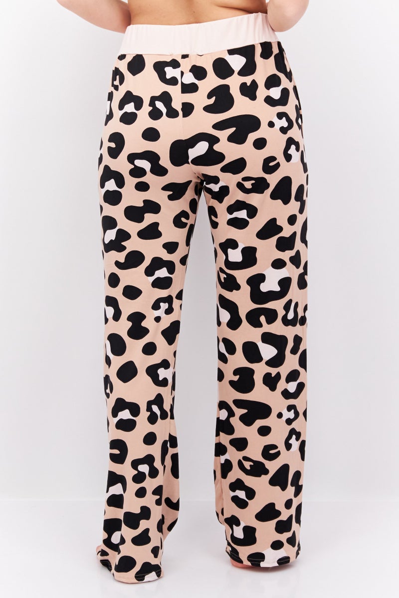 French Affair Women Animal Print Drawstring Pyjama, Beige - Image 3