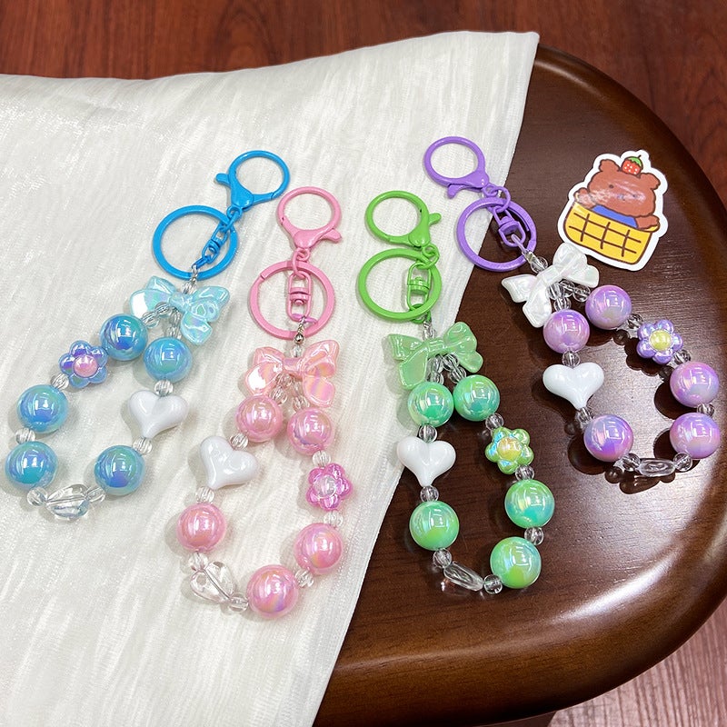 Creative small fresh candy color beaded keychain bow love key chain bag small pendant bracelet - Image 4