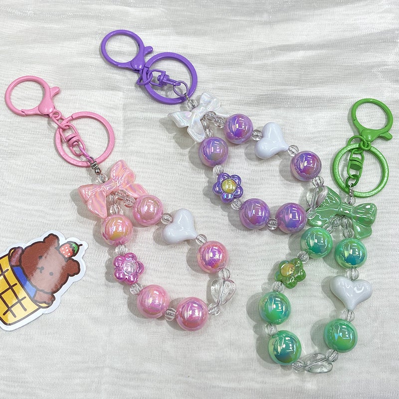 Creative small fresh candy color beaded keychain bow love key chain bag small pendant bracelet - Image 5