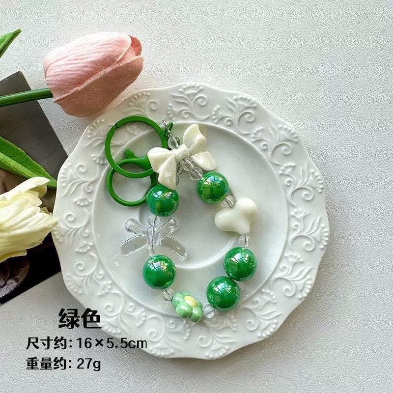Creative small fresh candy color beaded keychain bow love key chain bag small pendant bracelet - Image 1