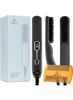 Aberlite EDC  Premium Beard Straightener Brush  Professional Heated Straightening Comb and Grooming Kit for Men Gray