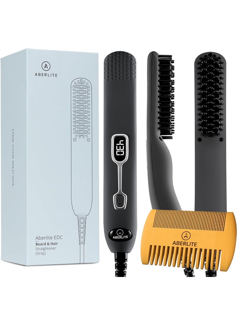 Aberlite - Aberlite EDC  Premium Beard Straightener Brush  Professional Heated Straightening Comb and Grooming Kit for Men Gray - Image 1