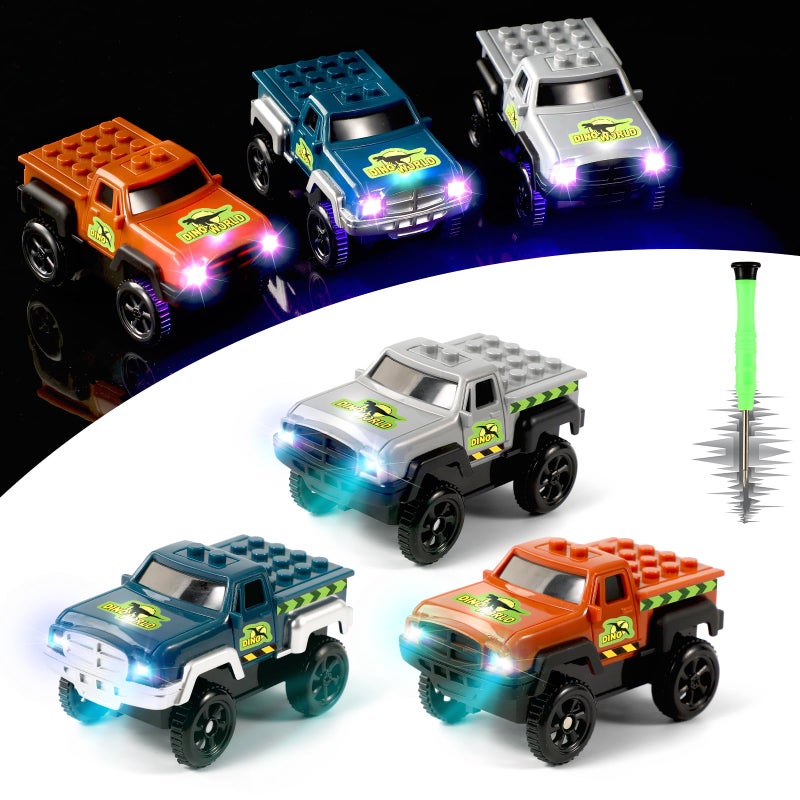 Save Unicorn Tracks Cars only ReplacementTrack Cars for Tracks Glow in The Dark Car Tracks Accessories with 3 Flashing LED Lights Compatible with Most Car Tracks for Kids Boys and Girl3pack - Image 2