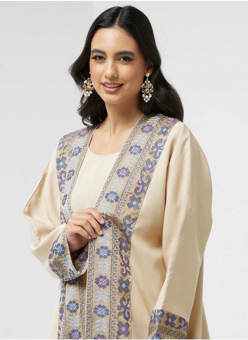 hayas closet - Embroidered  Front Slit  Abaya - Image 1