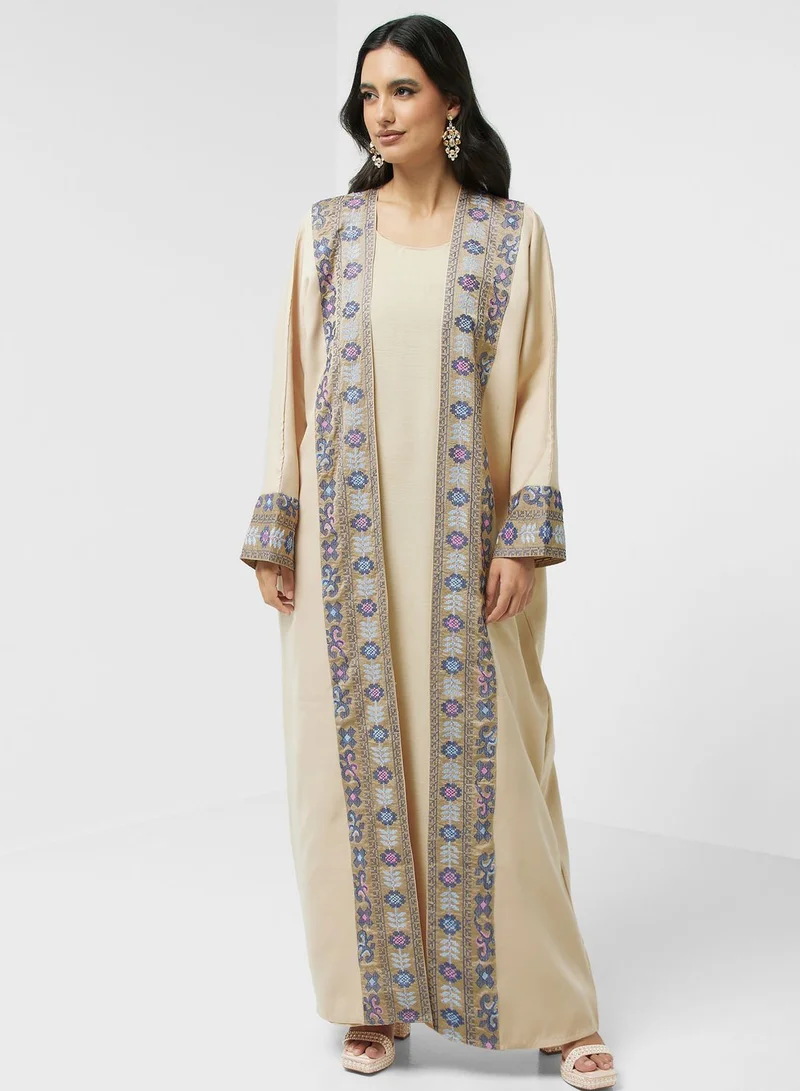 hayas closet Embroidered  Front Slit  Abaya