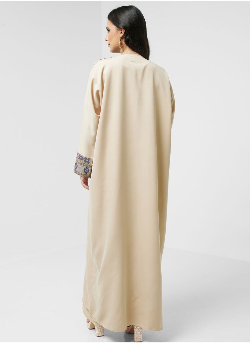 hayas closet - Embroidered  Front Slit  Abaya - Image 1