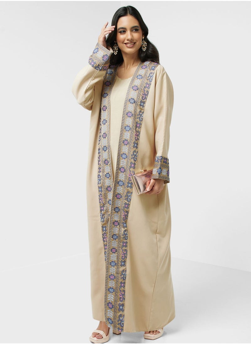 hayas closet - Embroidered  Front Slit  Abaya - Image 1