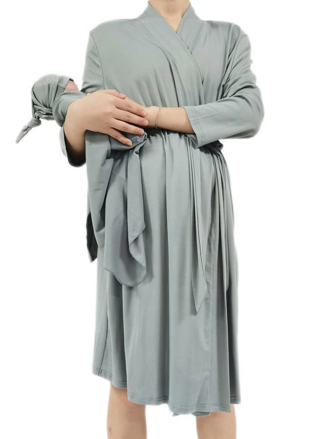 SUFEINI Maternity Robes and Matching Swaddle Blanket Set, Women Mommy Postpartum Robe Hospital Labor and Delivery Gown - Image 3