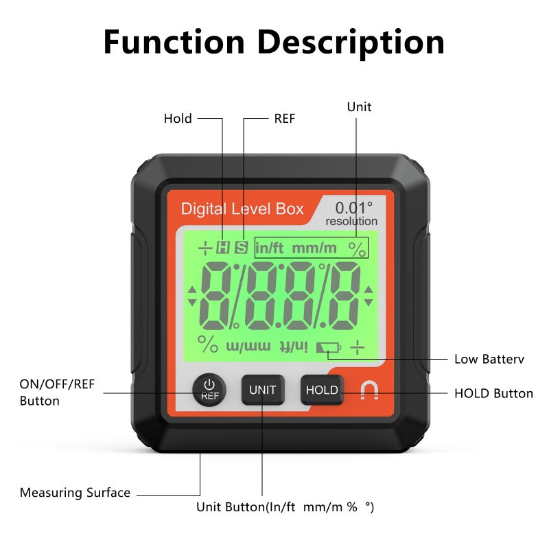 3in1 Magnetic Inclinator Digital Level and Angle Finder Versatile 4 * 90° Inclinometer LCD Display Dipmeter Gauge 4 Unit Switchable - Image 3