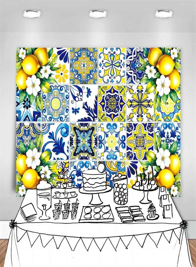 LDWLYW 7x5ft Blue Yellow Lemon Backdrop Party Decorations Summer Italian Blue Tiles Capri Lemon Themed Party Decor for Bridal Shower Birthday Photography Background Photo Booth Props - Image 5