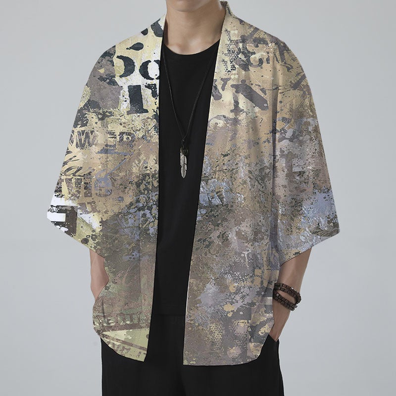 New Animation Peripheral Series 3D Digital Color Printing Retro Feather Woven Loose Seven Sleeve Cape - Image 3