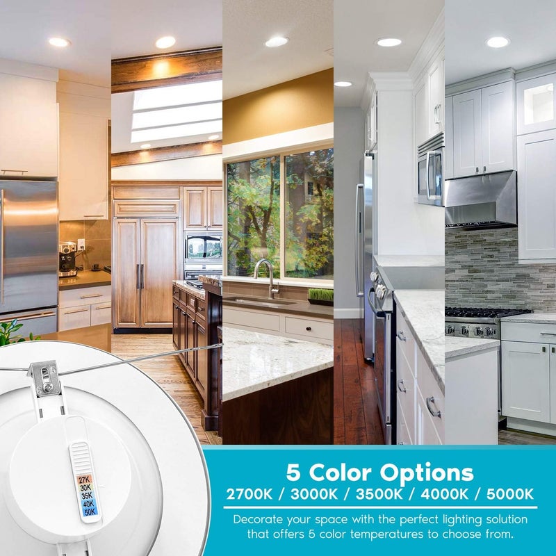 LUXRITE 5/6 Inch LED Recessed Retrofit Downlight, 14W=90W, CCT Color Selectable 2700K | 3000K | 3500K | 4000K | 5000K, Dimmable Can Light, 1100 Lumens, Wet Rated, Energy Star, Smooth Trim (4 Pack) - Image 2