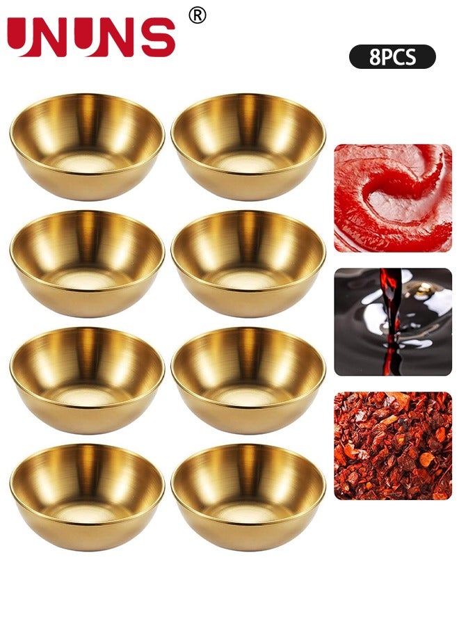 UNUNS 8-Piece Sauce Dish Set,3.1 Inch Stainless Steel Mini Individual Saucers Bowl,Round Seasoning Dishes Sushi Dipping Bowl Appetizer Plates,Golden - Image 1