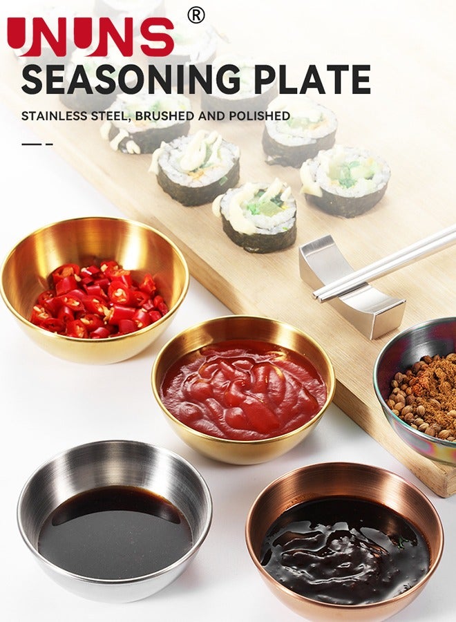 UNUNS 8-Piece Sauce Dish Set,3.1 Inch Stainless Steel Mini Individual Saucers Bowl,Round Seasoning Dishes Sushi Dipping Bowl Appetizer Plates,Golden - Image 4