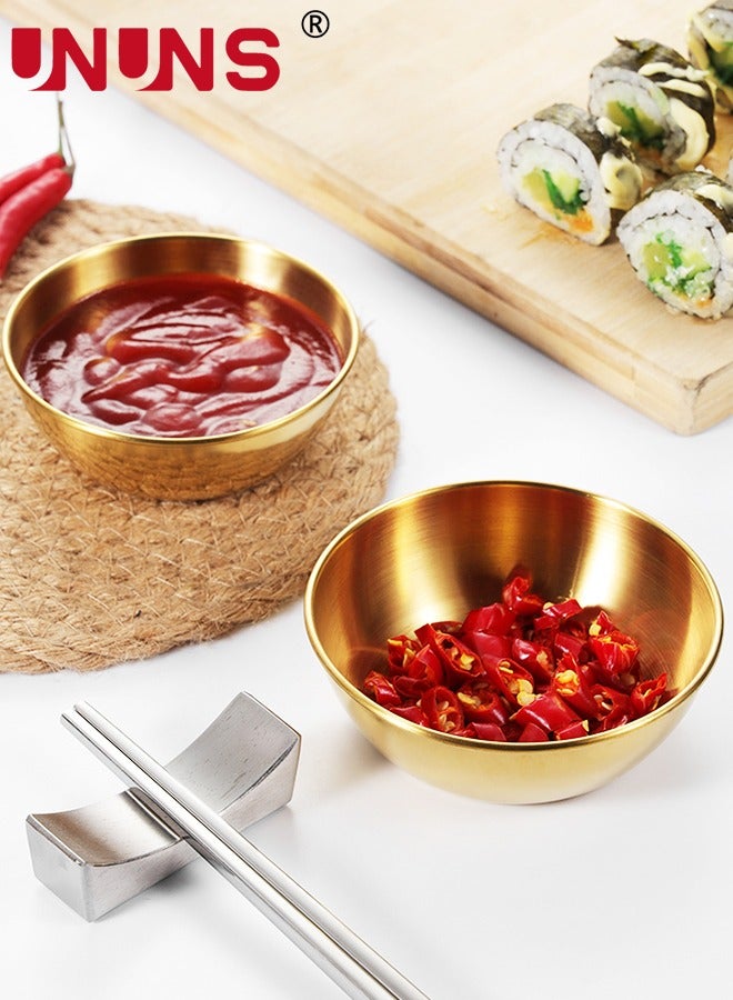 UNUNS 8-Piece Sauce Dish Set,3.1 Inch Stainless Steel Mini Individual Saucers Bowl,Round Seasoning Dishes Sushi Dipping Bowl Appetizer Plates,Golden - Image 5