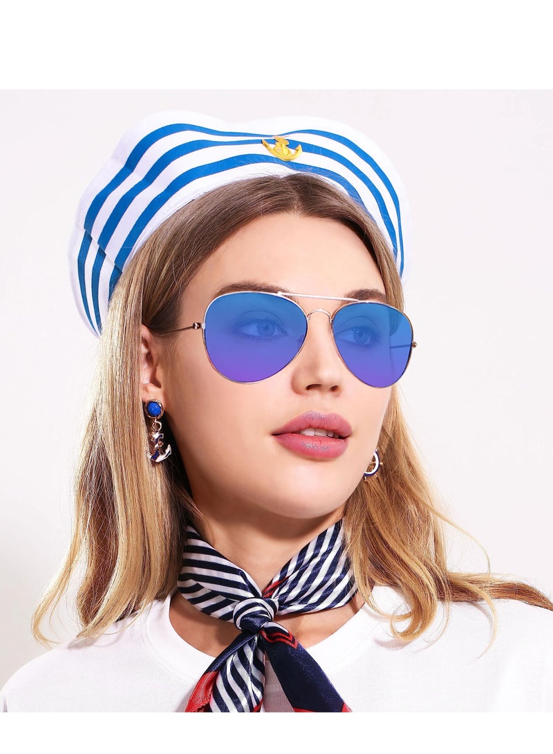 SOLARAE Nautical Costume For Women Sailor Accessory Hat Accessories Sunglasses Gloves Scarf Outfit Navy Party Favors Dressing Up - Image 2