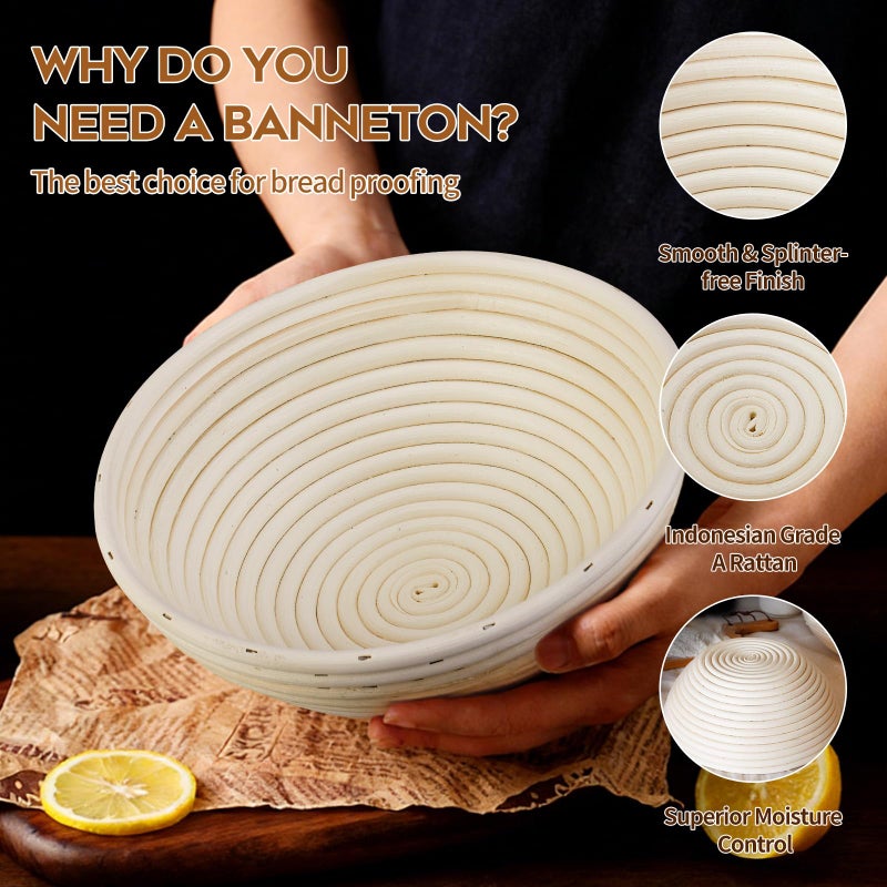 Dimpola Banneton Proofing Basket for Sourdough Bread, Handmade & Natural Rattan - Round Dough Rising Basket for Baking - Perfect for Artisan Breads (Round of 2 Gift Set) - Image 2