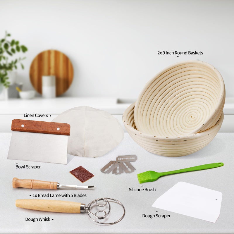 Dimpola Banneton Proofing Basket for Sourdough Bread, Handmade & Natural Rattan - Round Dough Rising Basket for Baking - Perfect for Artisan Breads (Round of 2 Gift Set) - Image 5