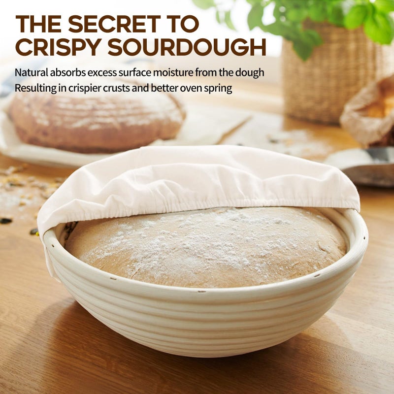 Dimpola Banneton Proofing Basket for Sourdough Bread, Handmade & Natural Rattan - Round Dough Rising Basket for Baking - Perfect for Artisan Breads (Round of 2 Gift Set) - Image 3