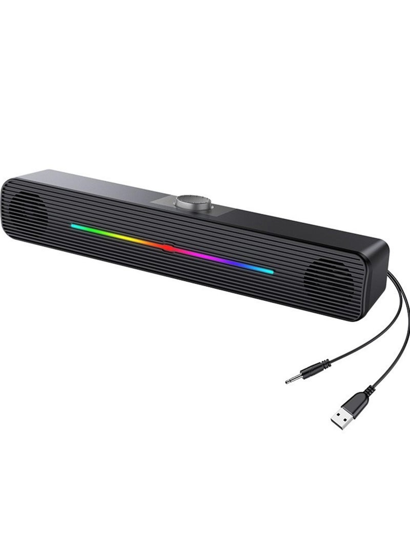erorex Computer/Laptop Speakers for PC Desktop Monitor, PC Sound Bar - USB-Powered 3.5mm AUX Plug -n-Play, Superb Stereo Sound, with Gradient RGB Lighting（Black） - Image 1
