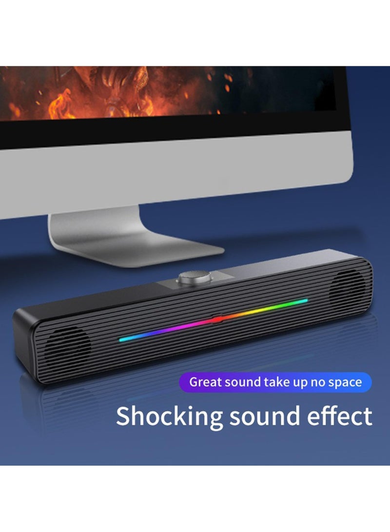 erorex Computer/Laptop Speakers for PC Desktop Monitor, PC Sound Bar - USB-Powered 3.5mm AUX Plug -n-Play, Superb Stereo Sound, with Gradient RGB Lighting（Black） - Image 3
