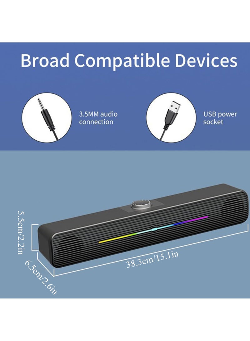erorex Computer/Laptop Speakers for PC Desktop Monitor, PC Sound Bar - USB-Powered 3.5mm AUX Plug -n-Play, Superb Stereo Sound, with Gradient RGB Lighting（Black） - Image 5