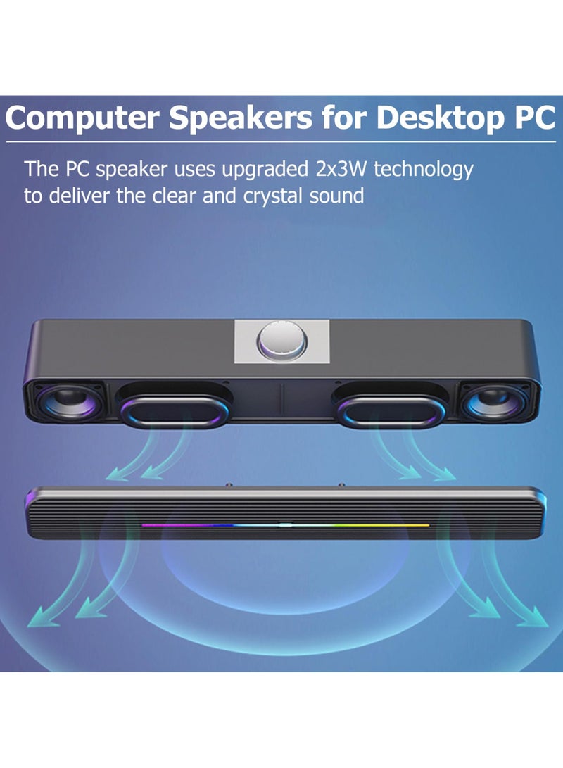 erorex Computer/Laptop Speakers for PC Desktop Monitor, PC Sound Bar - USB-Powered 3.5mm AUX Plug -n-Play, Superb Stereo Sound, with Gradient RGB Lighting（Black） - Image 2
