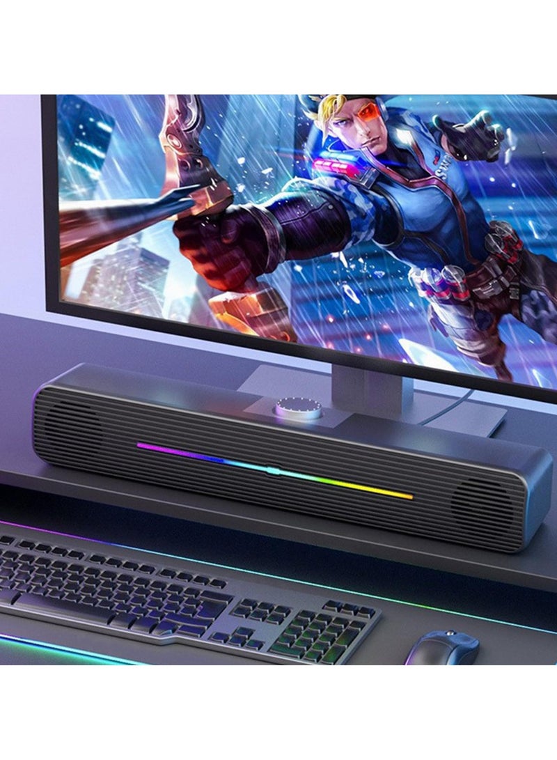 erorex Computer/Laptop Speakers for PC Desktop Monitor, PC Sound Bar - USB-Powered 3.5mm AUX Plug -n-Play, Superb Stereo Sound, with Gradient RGB Lighting（Black） - Image 4