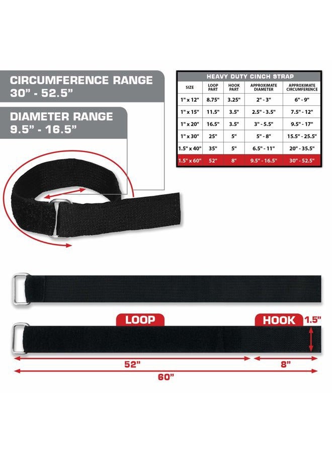 ENVISIONED Heavy Duty Cinch Straps with Stainless Steel Metal Buckle, Reusable Durable Hook and Loop, Multipurpose Securing Straps - 4 Pack - 1.5" x 60" - Image 2
