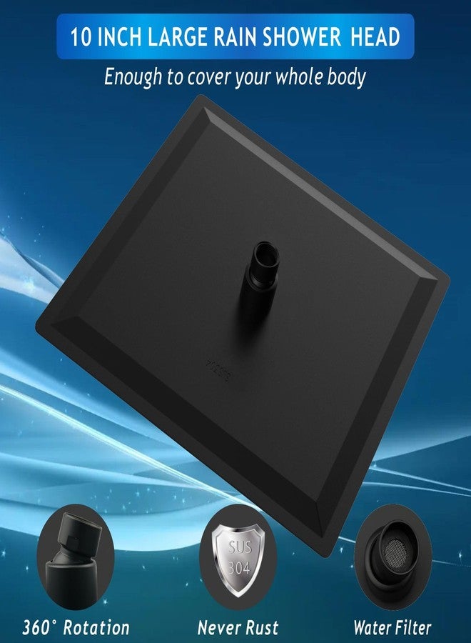 Voolan رأس دش مطري فولان مع ذراع وقاعدة، دش مطري بتدفق عالي مصنوع من الفولاذ المقاوم للصدأ بالكامل، تغطية كاملة للجسم (10 بوصة، أسود غير لامع) - Image 2