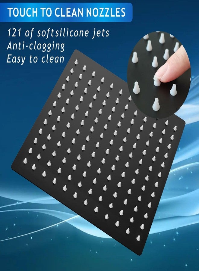 Voolan رأس دش مطري فولان مع ذراع وقاعدة، دش مطري بتدفق عالي مصنوع من الفولاذ المقاوم للصدأ بالكامل، تغطية كاملة للجسم (10 بوصة، أسود غير لامع) - Image 3