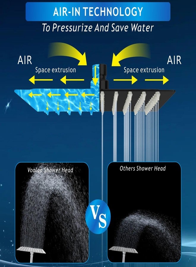Voolan رأس دش مطري فولان مع ذراع وقاعدة، دش مطري بتدفق عالي مصنوع من الفولاذ المقاوم للصدأ بالكامل، تغطية كاملة للجسم (10 بوصة، أسود غير لامع) - Image 4