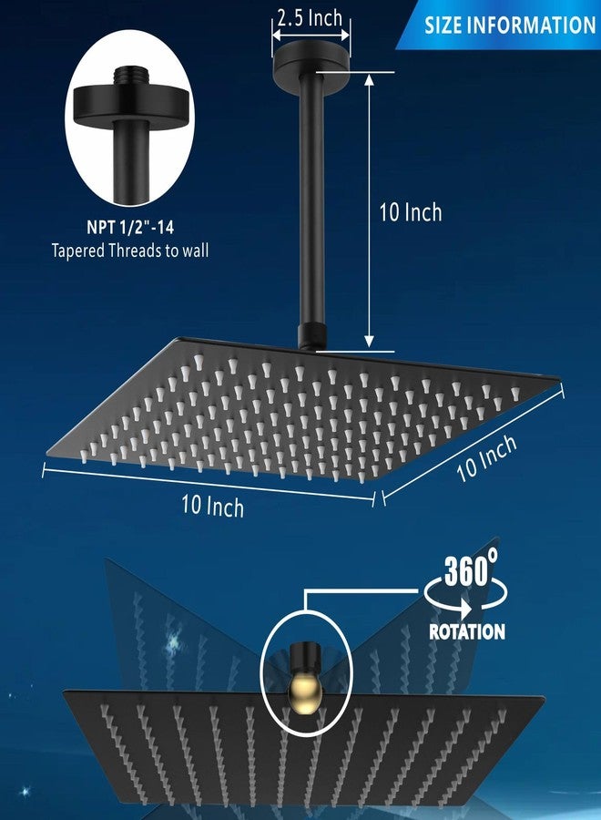Voolan رأس دش مطري فولان مع ذراع وقاعدة، دش مطري بتدفق عالي مصنوع من الفولاذ المقاوم للصدأ بالكامل، تغطية كاملة للجسم (10 بوصة، أسود غير لامع) - Image 5