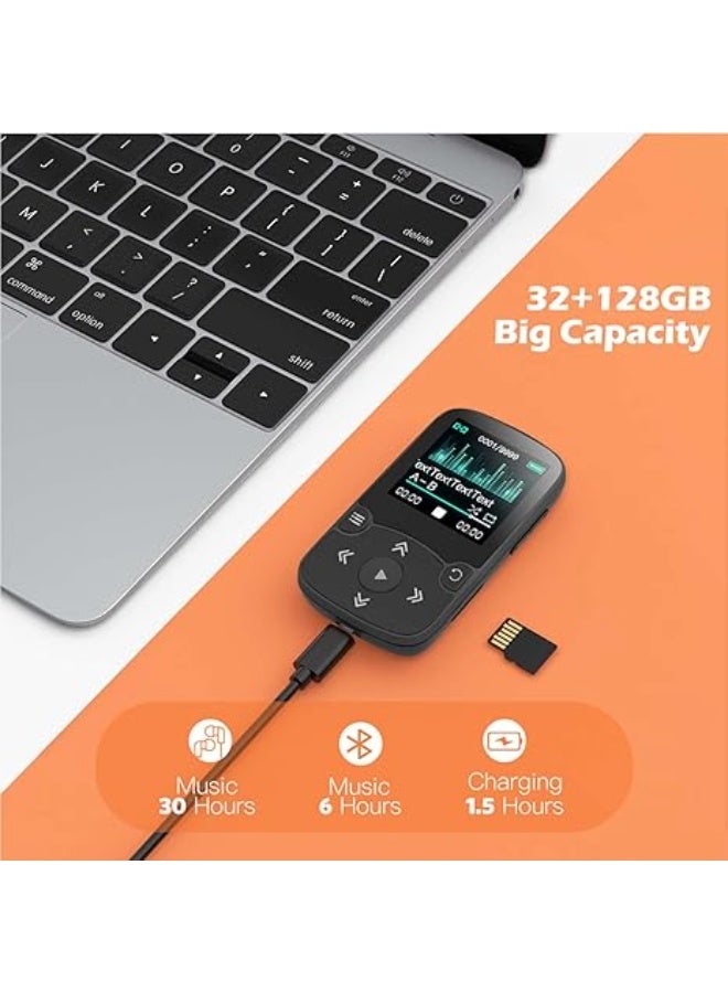 AGPTEK MP3 Player Bluetooth 5.3 Sport 64 GB with 1.5 Inch TFT Colour Screen, Mini Music Player with Clip, Supports up to 128 GB SD Card, Black - Image 3