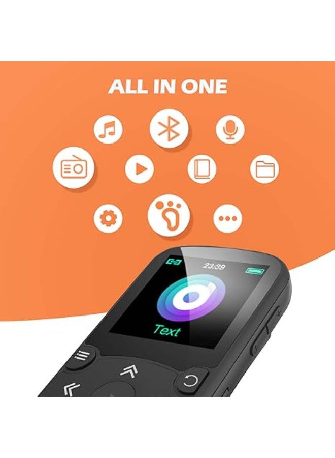 AGPTEK MP3 Player Bluetooth 5.3 Sport 64 GB with 1.5 Inch TFT Colour Screen, Mini Music Player with Clip, Supports up to 128 GB SD Card, Black - Image 2