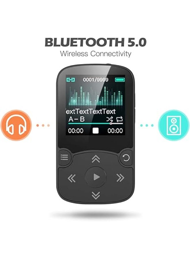 AGPTEK MP3 Player Bluetooth 5.3 Sport 64 GB with 1.5 Inch TFT Colour Screen, Mini Music Player with Clip, Supports up to 128 GB SD Card, Black - Image 4