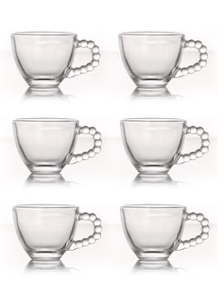 Reko Glass Coffee Mug 6Pcs Set 80ml, Cute Creative Cup Unique Bead Design for Office and Home  - Image 1
