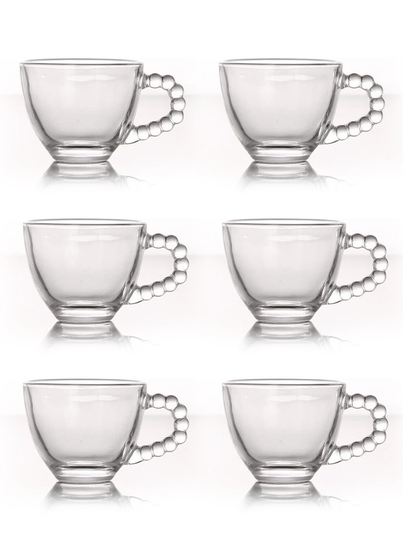 Reko - Glass Coffee Mug 6Pcs Set 80ml, Cute Creative Cup Unique Bead Design for Office and Home - Image 1